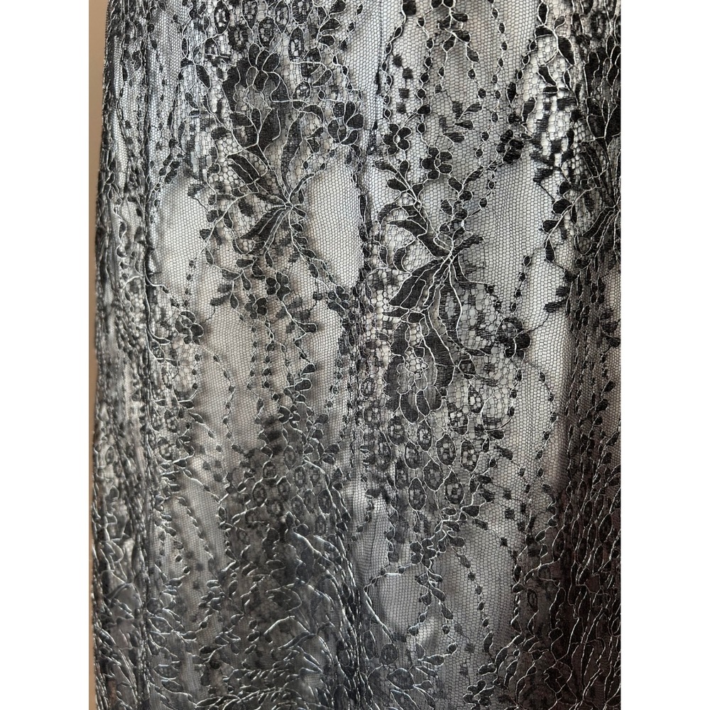 Ann Taylor Silky Silver Skirt with Black Lace Romantic Feminine Size 8 - Picture 5 of 7